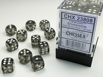 Chessex - Translucent 36D6-Die Dice Set - Smoke/White 12MM