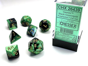 Chessex - Gemini Polyhedral 7-Die Dice Set - Black-Green/Gold