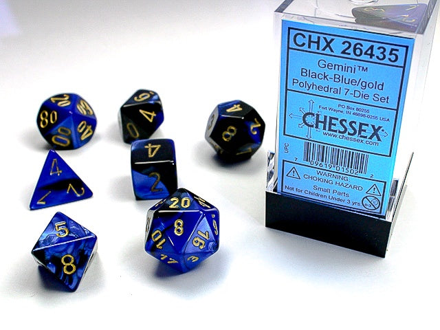 Chessex - Gemini Polyhedral 7-Die Dice Set - Black-Blue/Gold