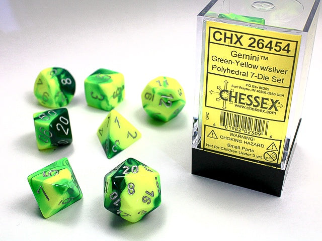 Chessex - Gemini Polyhedral 7-Die Dice Set - Green-Yellow/Silver