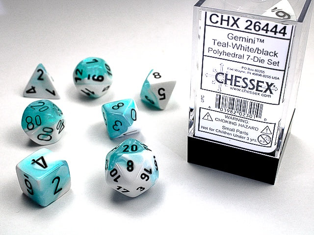 Chessex - Gemini Polyhedral 7-Die Dice Set - Teal-White/Black