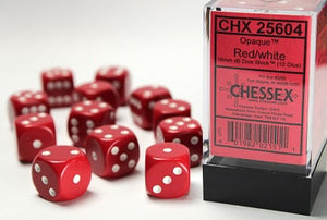 Chessex - Opaque 12D6-Die Dice Set - Red/White 16MM