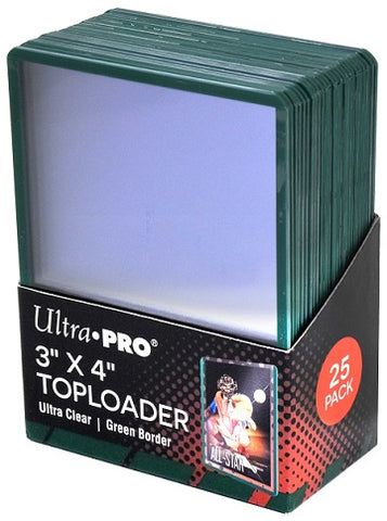 Ultra Pro - Top Loader 35pt Regular - Super Clear 3" x 4" Toploader - 25 Count - Green Border