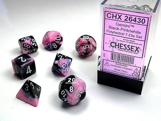 Chessex - Gemini Polyhedral 7-Die Dice Set - Black-Pink/White