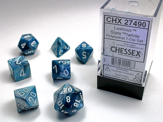 Chessex - Lustrous Polyhedral 7-Die Dice Set - Slate/White