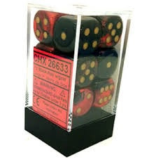 Chessex - Gemini 12D6-Die Dice Set - Black-Red/Gold 16MM