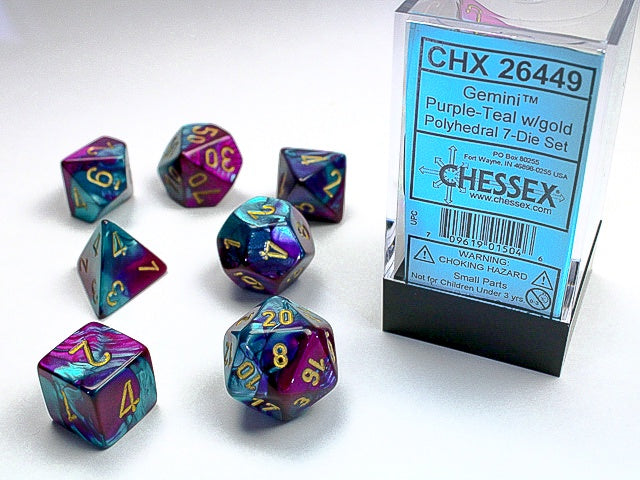 Chessex - Gemini Polyhedral 7-Die Dice Set - Purple-Teal/Gold