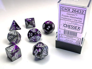 Chessex - Gemini Polyhedral 7-Die Dice Set - Purple-Steel/White