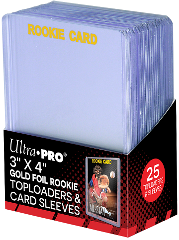 Ultra Pro - Gold Foil Rookie Card Top Loader 35pt Regular With Sleeves - Super Clear 3" x 4" Toploader - 25 Count