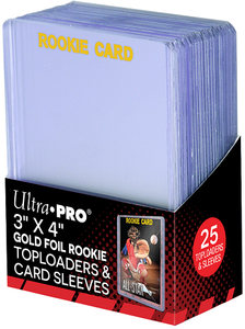 Ultra Pro - Gold Foil Rookie Card Top Loader 35pt Regular With Sleeves - Super Clear 3" x 4" Toploader - 25 Count