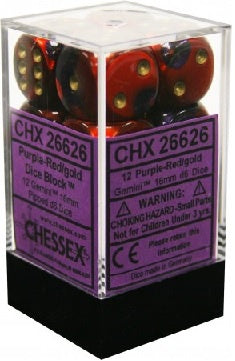 Chessex - Gemini 12D6-Die Dice Set - Purple-Red/Gold 16MM