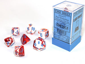 Chessex - Gemini Polyhedral 7-Die Dice Set - Red-White/Blue
