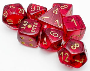 Chessex - Translucent 7-Die Lab Dice Set - Crimson/Gold