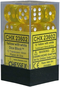 Chessex - Translucent 12D6-Die Dice Set - Yellow/White 16MM