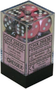 Chessex - Gemini 12D6-Die Dice Set - Black-Pink/White 16MM