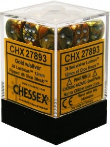 Chessex - Lustrous 36D6-Die Dice Set - Gold/Silver 12MM