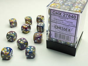 Chessex - Festive 36D6-Die Dice Set - Carousel/White 12MM