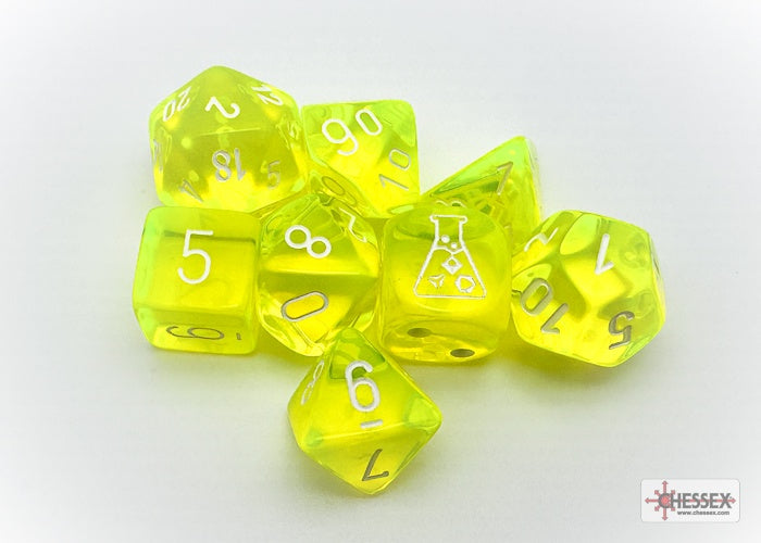 Chessex - Translucent 7-Die Lab Dice Set - Neon Yellow/White