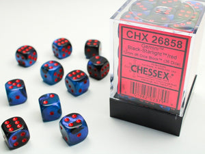 Chessex - Gemini 36D6-Die Dice Set - Black-Starlight/Red 12MM