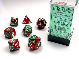 Chessex - Gemini Polyhedral 7-Die Dice Set - Green-Red/White