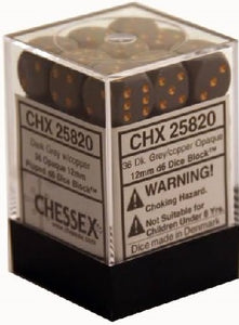 Chessex - Opaque 36D6-Die Dice Set - Dark Grey/Copper 12MM