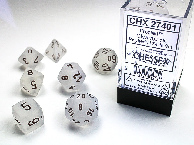 Chessex - Frosted Polyhedral 7-Die Dice Set - Clear/Black