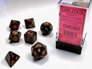 Chessex - Scarab Polyhedral 7-Die Dice Set - Blue Blood/Gold