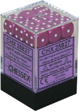 Chessex - Opaque 36D6-Die Dice Set - Light Purple/White 12MM
