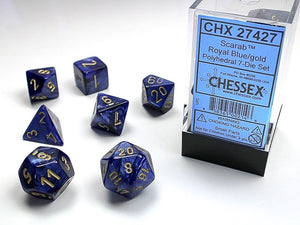 Chessex - Scarab Polyhedral 7-Die Dice Set - Royal Blue/Gold
