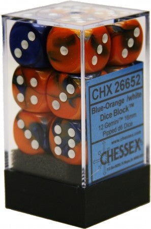 Chessex - Gemini 12D6-Die Dice Set - Blue-Orange/White 16MM