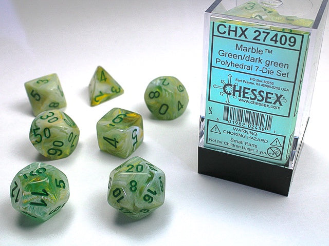 Chessex - Marble Polyhedral 7-Die Dice Set - Green/Dark Green
