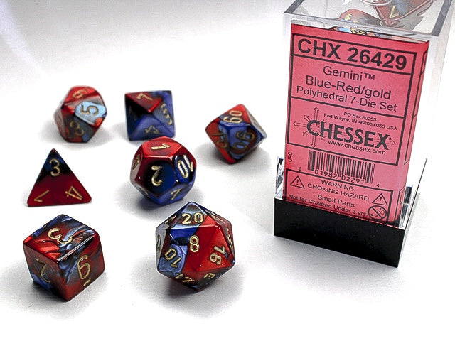 Chessex - Gemini Polyhedral 7-Die Dice Set - Blue-Red/Gold