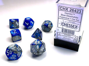 Chessex - Gemini Polyhedral 7-Die Dice Set - Blue-Steel/White