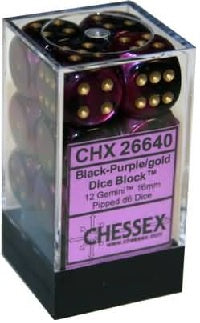Chessex - Gemini 12D6-Die Dice Set - Black-Purple/Gold 16MM