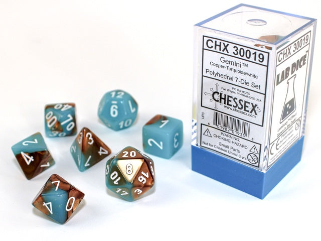 Chessex - Gemini Polyhedral 7-Die Dice Set - Copper-Turqoise/White