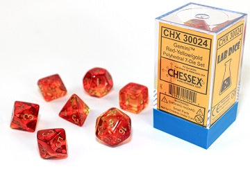 Chessex - Gemini Polyhedral 7-Die Dice Set - Translucent Red-Yellow/Gold