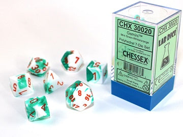 Chessex - Gemini Polyhedral 7-Die Dice Set - Mint Green-White/Orange
