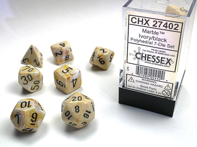 Chessex - Marble Polyhedral 7-Die Dice Set - Ivory/Black