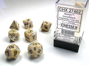Chessex - Marble Polyhedral 7-Die Dice Set - Ivory/Black