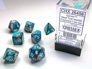 Chessex - Gemini Polyhedral 7-Die Dice Set - Steel-Teal/White