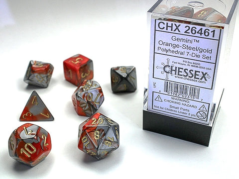 Chessex - Gemini Polyhedral 7-Die Dice Set - Orange-Steel/Gold