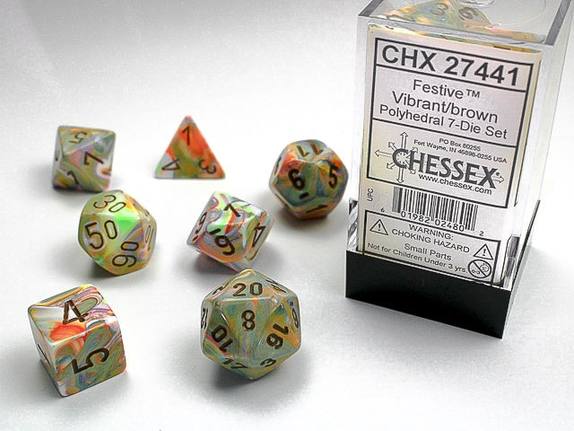 Chessex - Festive Polyhedral 7-Die Dice Set - Vibrant/Brown