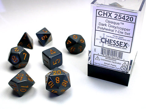 Chessex - Opaque Polyhedral 7-Die Dice Set - Dark Grey/Copper