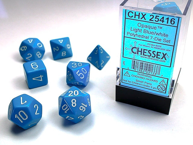 Chessex - Opaque Polyhedral 7-Die Dice Set - Light Blue/White