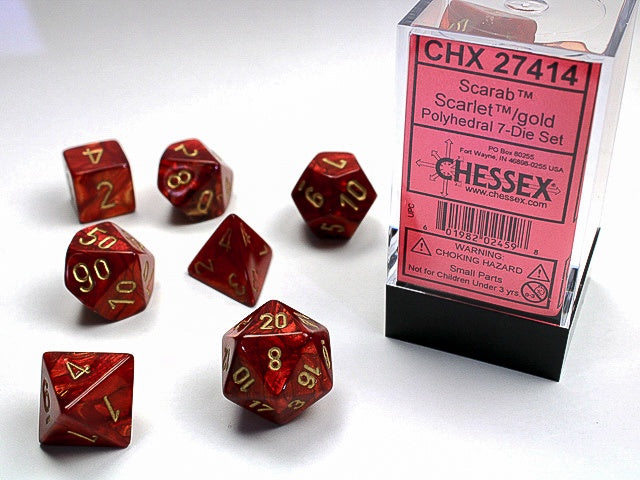 Chessex - Scarab Polyhedral 7-Die Dice Set - Scarlet/Gold