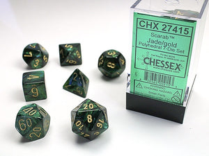 Chessex - Scarab Polyhedral 7-Die Dice Set - Jade/Gold
