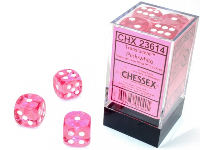 Chessex - Translucent 12D6-Die Dice Set - Pink/White 16MM