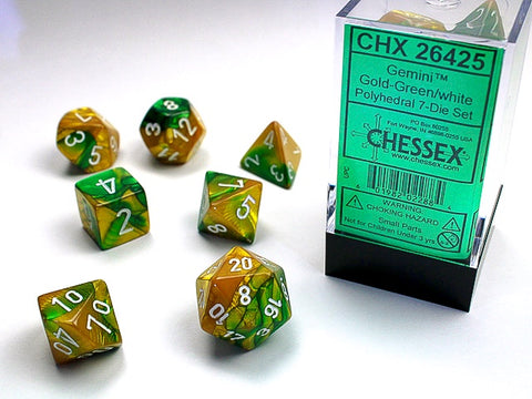 Chessex - Gemini Polyhedral 7-Die Dice Set - Gold-Green/White