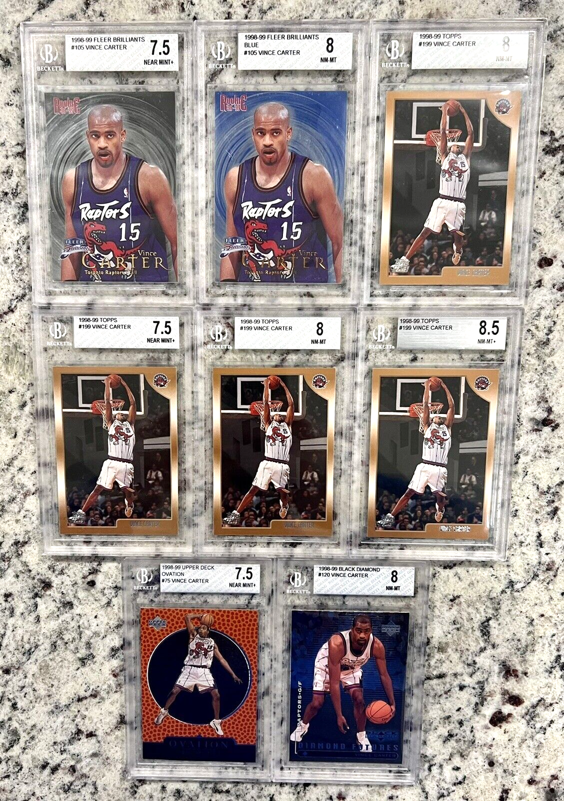1998-99 Vince Carter Toronto Raptors RC (Rookie Card)(Graded 9, Various Grading Companies, May Not Get Card In Photo)