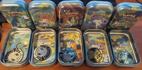 1x EMPTY - Pokemon Galar Pals Mini Tin with Eevee Coin and Art Only (NO BOOSTER PACKS INSIDE) (1 Picked at Random)